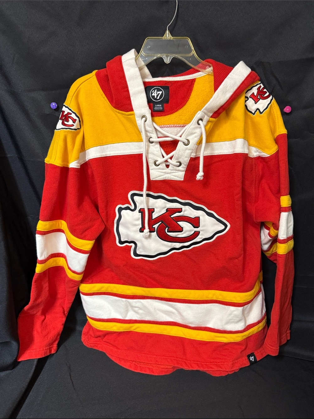 '47 Brand Kansas City Chiefs Red & Gold Lace-Up Pullover Hoodie